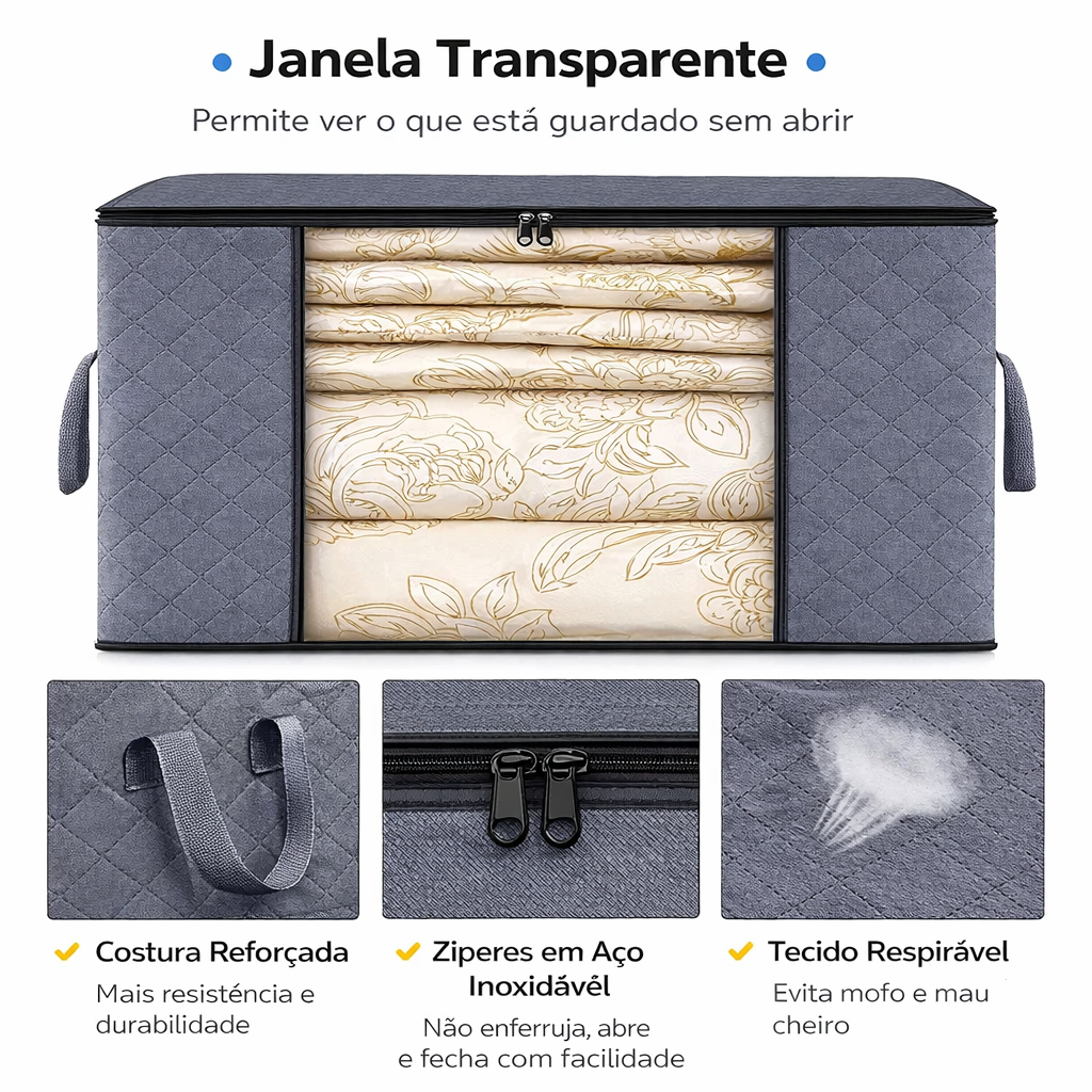 Organizador de Roupas e Cobertores Dobrável – Grande Capacidade para Guarda-Roupas