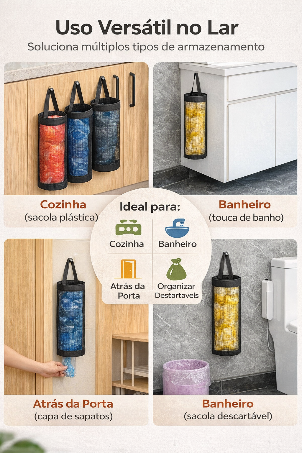 Organizador de Sacolas Plásticas para Cozinha – Porta Sacos Reutilizável de Parede
