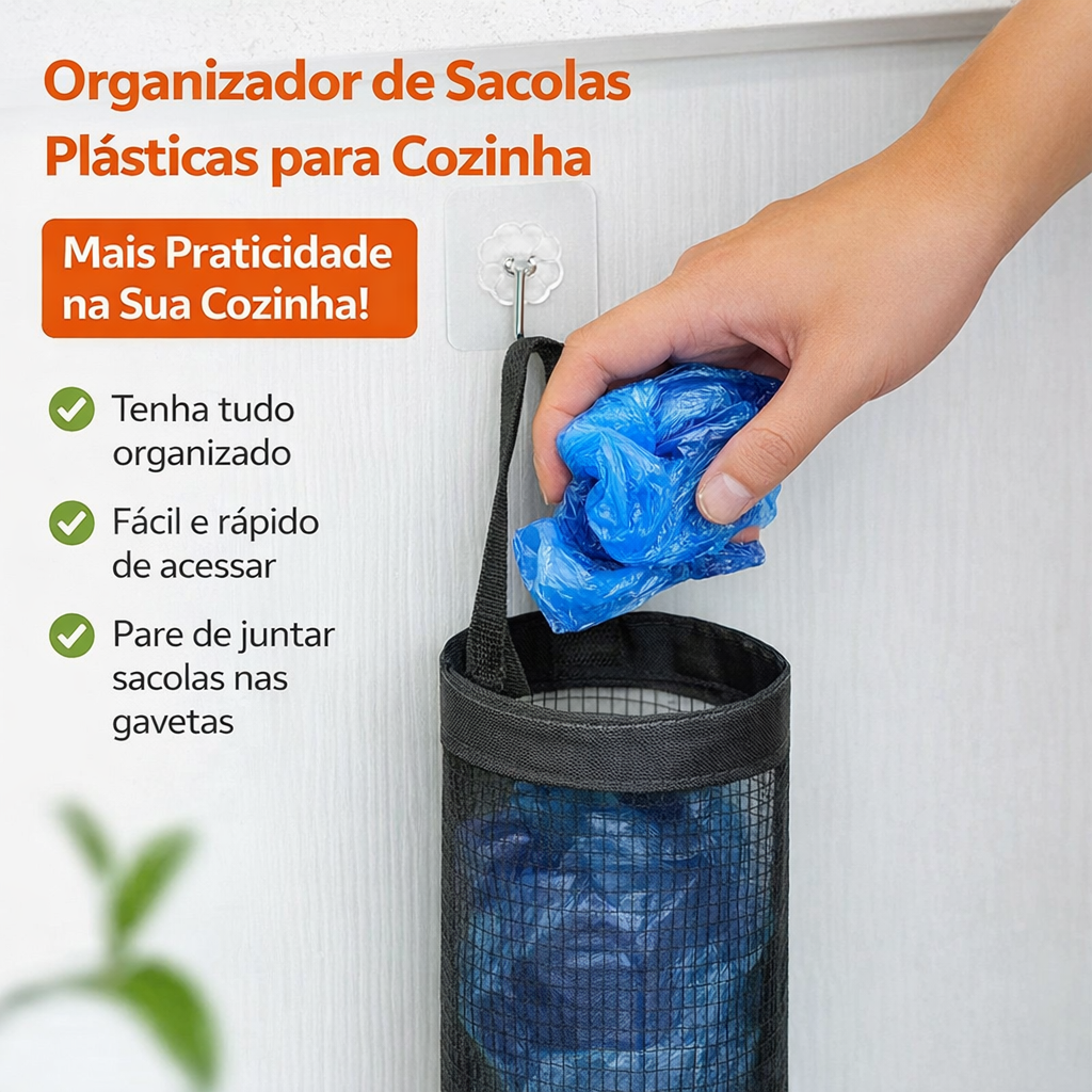 Organizador de Sacolas Plásticas para Cozinha – Porta Sacos Reutilizável de Parede