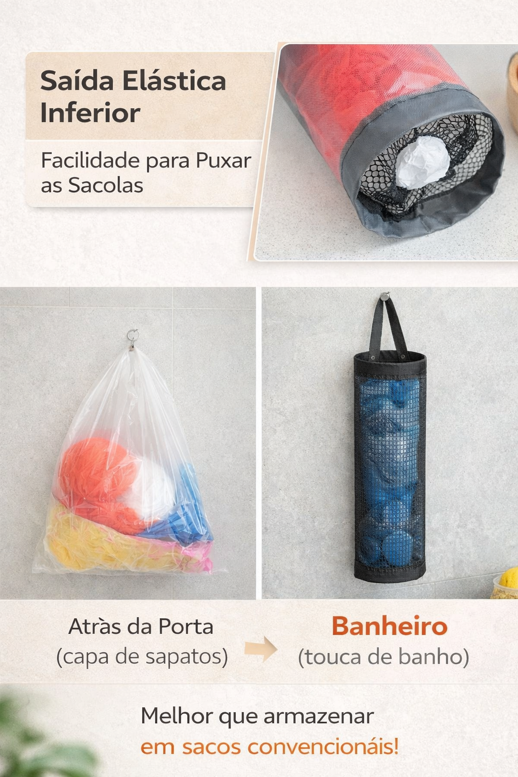 Organizador de Sacolas Plásticas para Cozinha – Porta Sacos Reutilizável de Parede